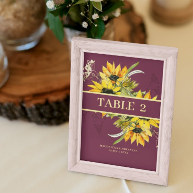 Sunflower Magenta Purple Table Number Card (Creator Uploaded)