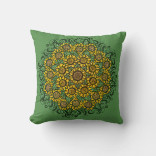 Sunflower Mandala Nature Lover Sunflowers Floral   Throw Pillow