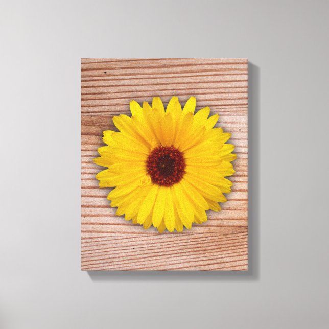 Sunflower Marigold on Rustic Wooden Boards Canvas Print (Front)