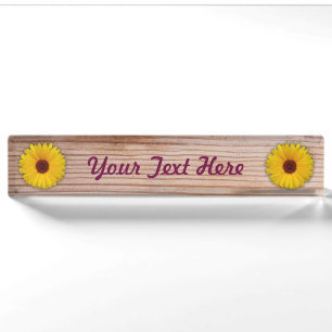 Sunflower Marigold on Rustic Wooden Boards Nameplate