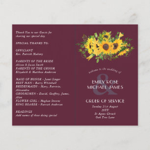 Sunflower Maroon Wedding Program or other event