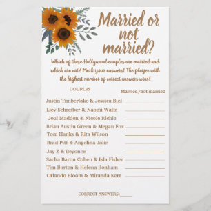 SUNFLOWER MARRIED OR NOT MARRIED SHOWER GAME CARD