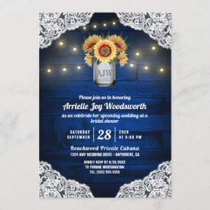 Sunflower Mason Jar Bois Bridal Douche Invitations