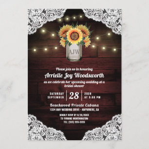 Sunflower Mason Jar Bois Bridal Douche Invitations