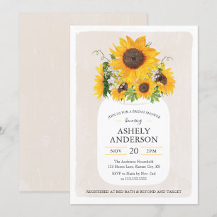Sunflower Mason Jar Bridal Shower Invitation