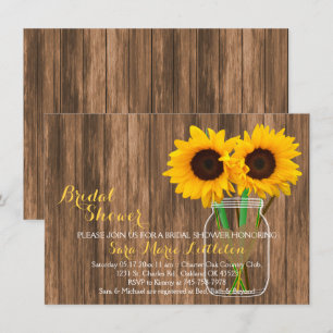 Sunflower Mason Jar Bridal Shower Invites