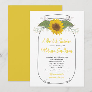 Sunflower Mason Jar Bridal Shower   white Invitation