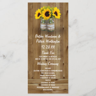 Sunflower Mason Jar Burlap + Programmes de mariage