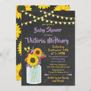 Sunflower Mason Jar Chalkboard Baby Shower Invitation