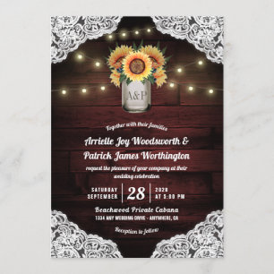 Sunflower Mason Jar Dentelle en bois Invitations d