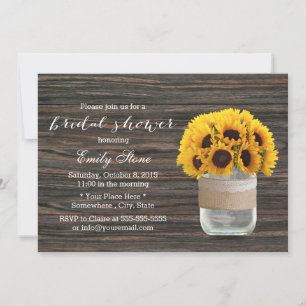 Sunflower Mason Jar Elegant Wood Bridal Shower Invitation