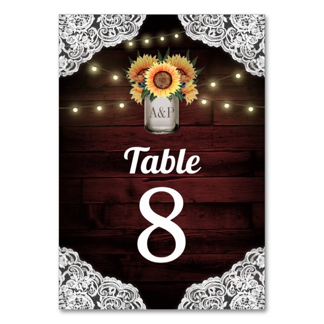Sunflower Mason Jar Mariage Numéro de table Cartes (Par défaut)