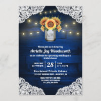 Sunflower Mason Jar Wood Bridal Shower Invitations