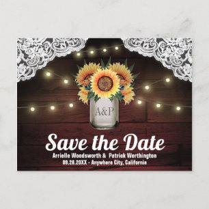Sunflower Mason Jar Wood Enregistrer la date Carte