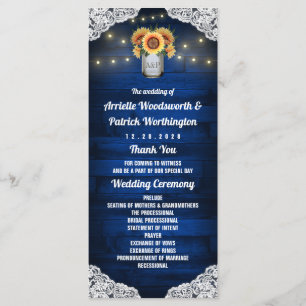 Sunflower Mason Jar Wood Lace Wedding Programs