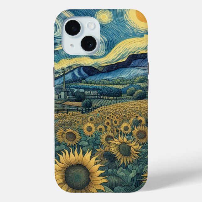 Sunflower Meadow in the Starry Night Case-Mate iPhone Case (Back)