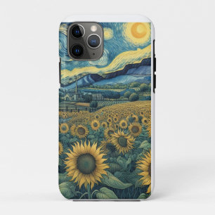 Sunflower Meadow in the Starry Night iPhone 11 Pro Case