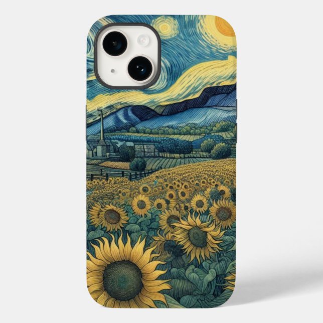 Sunflower Meadow in the Starry Night Case-Mate iPhone Case (Back)