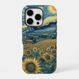 Sunflower Meadow in the Starry Night iPhone 16 Pro Case
