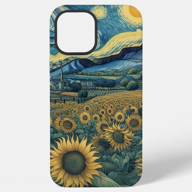 Sunflower Meadow in the Starry Night iPhone Case (Back)
