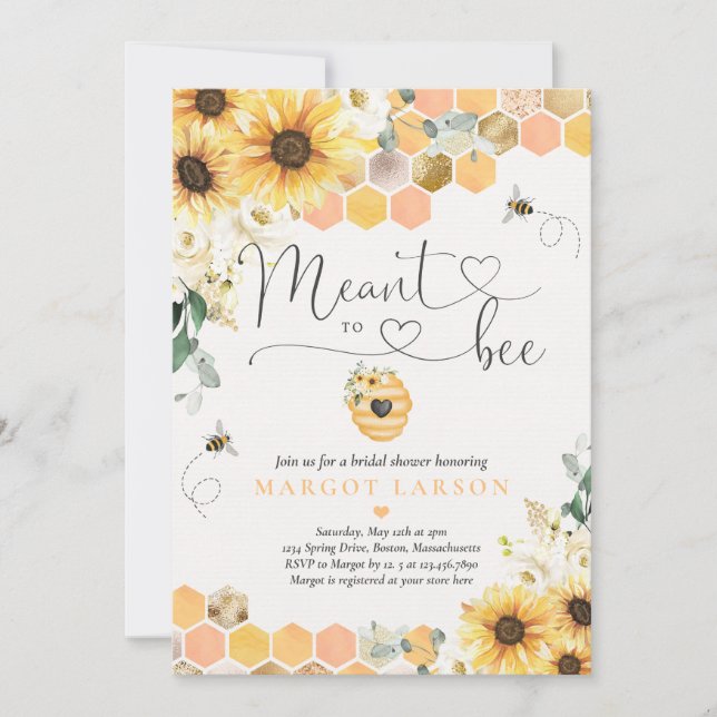 Sunflower Meant To Bee Bridal Shower  Invitation (Front)