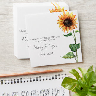 Sunflower Memorial Funeral Seed Envelope