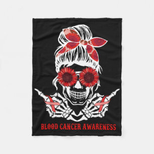 Sunflower Messy Bun Skull Red Ribbon Blood Cancer  Fleece Blanket