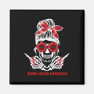 Sunflower Messy Bun Skull Red Ribbon Blood Cancer Magnet