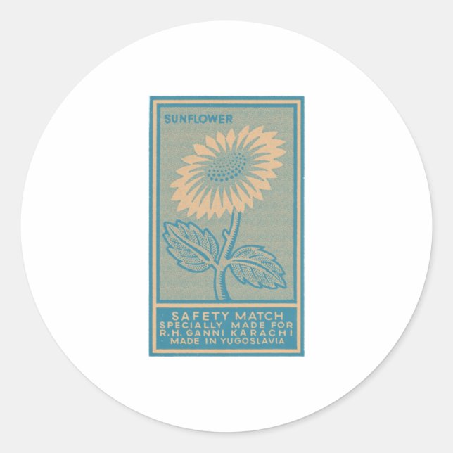 Sunflower Mid Century Modern Matchbook Art Classic Round Sticker (Front)
