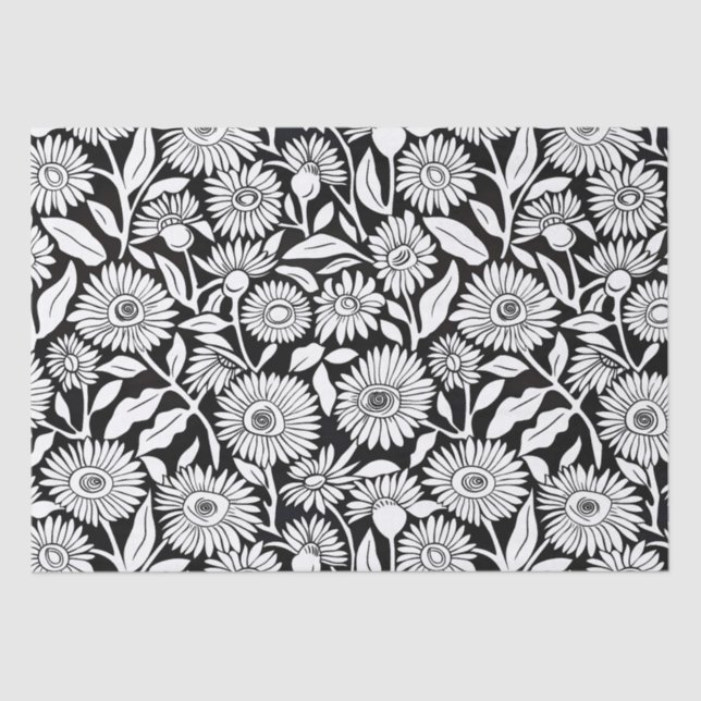  Sunflower Minimal Monochrome Black White Tissue Paper (Front)
