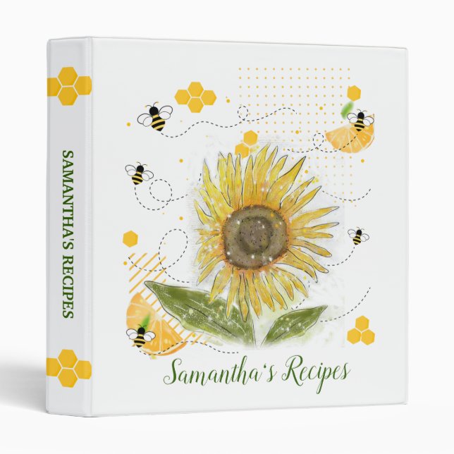 Sunflower Modern Cookbook Recipe Binder (Front/Spine)