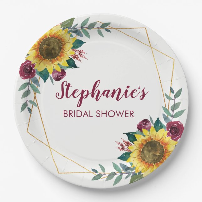 Sunflower Modern Floral Bridal Shower Paper Plate (Front)