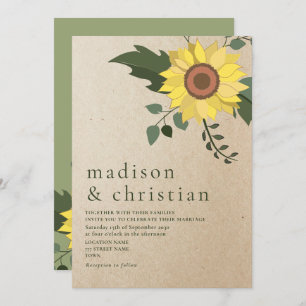 Sunflower Modern Sage Green Wedding Invitation