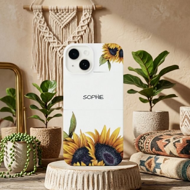 Sunflower Modren Minimal Initial  Plain Phone Case (Creator Uploaded)