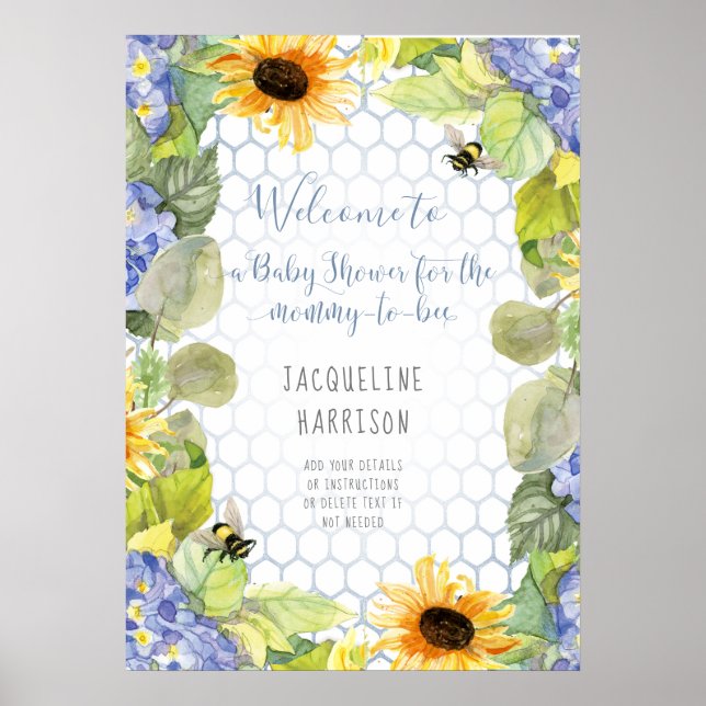 Sunflower Mommy to Bee Bumblebee Blue Hydrangea Poster (Front)