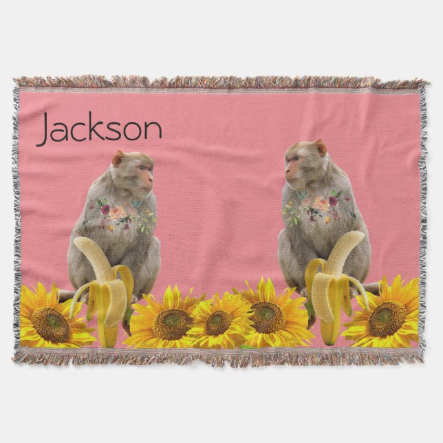 Sunflower Monkey Throw Blanket (Front)