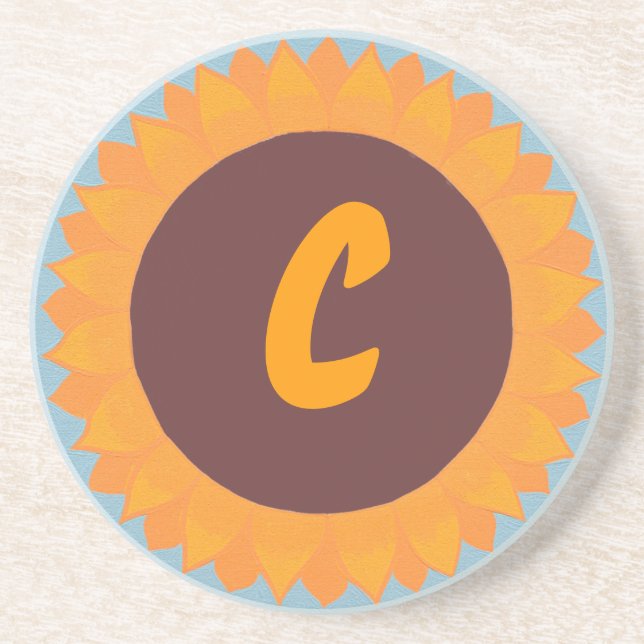 Sunflower Monogram Coasters, Customize Coaster (Front)