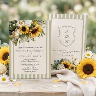 Sunflower Monogram Crest Wedding Invitation