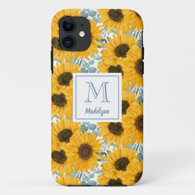 Sunflower Monogram Floral Case-Mate iPhone Case (Back)