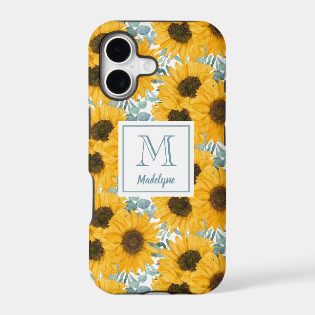 Sunflower Monogram Floral Case-Mate iPhone Case (Back)