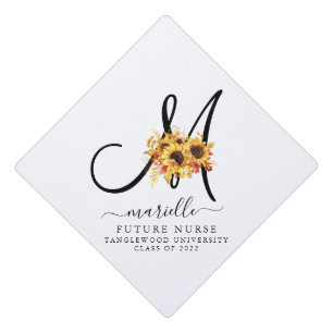 Sunflower Monogram Graduation Future Nurse Graduation Cap Topper