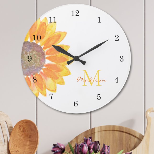 Sunflower Monogram Large Clock (Creator Uploaded)