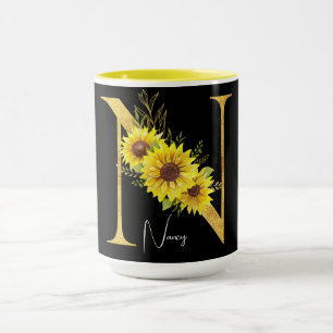 Sunflower Monogram Letter N Floral Letter N    Mug
