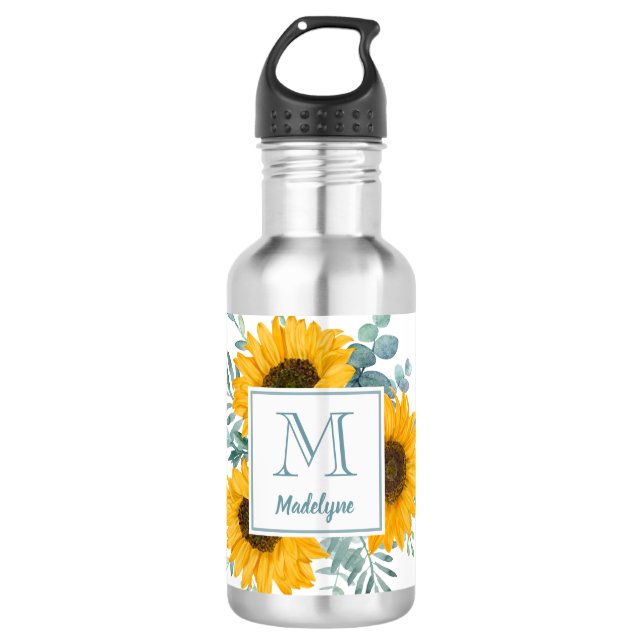 Sunflower Monogram Name Personalized 710 Ml Water Bottle (Front)