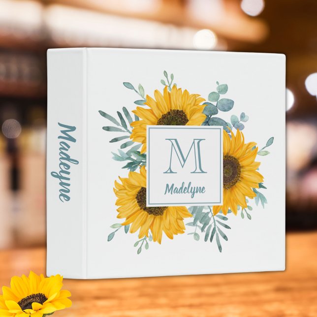 Sunflower Monogram Name Personalized Binder (Creator Uploaded)