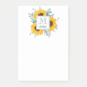Sunflower Monogram Name Personalized Floral Post-it Notes