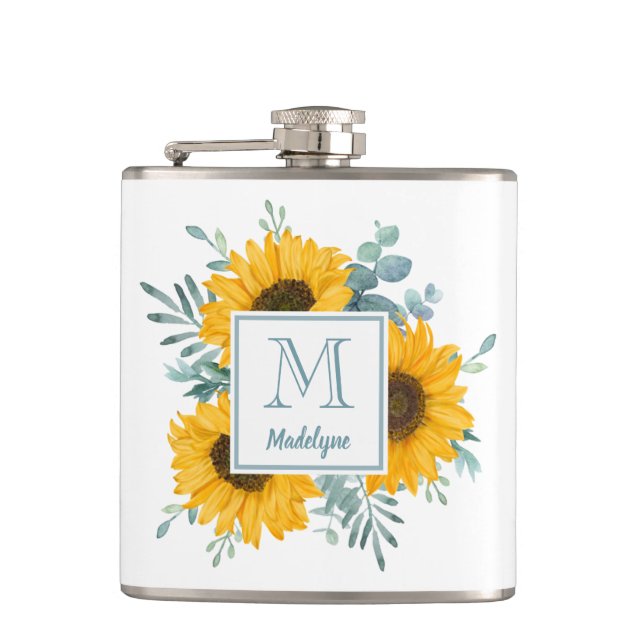 Sunflower Monogram Name Personalized Hip Flask (Front)