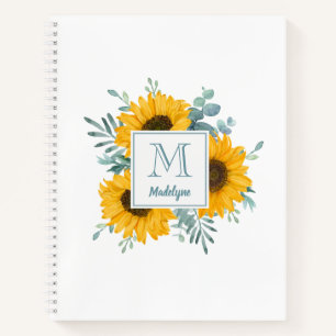 Sunflower Monogram Name Personalized Notebook