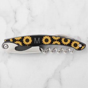Sunflower Monogram Rustic Country Wedding Corkscrew