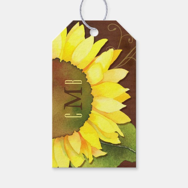 Sunflower Monograms Wedding Favour Gift Tags (Front)